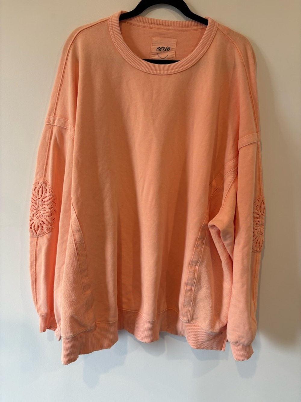 aerie Peach Crochet-Elbow Crewneck Sweatshirt